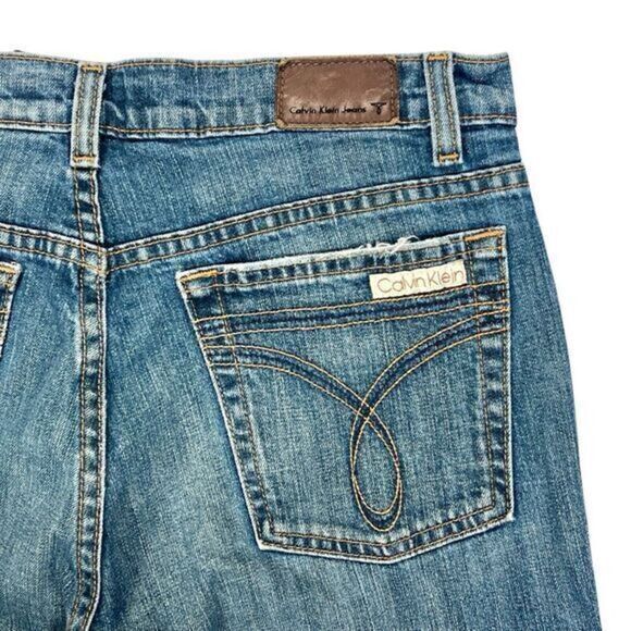 Calvin Klein Bootcut Jeans Womens 8 Blue Med Washed Distressed Flare Leg Denim - Picture 7 of 15